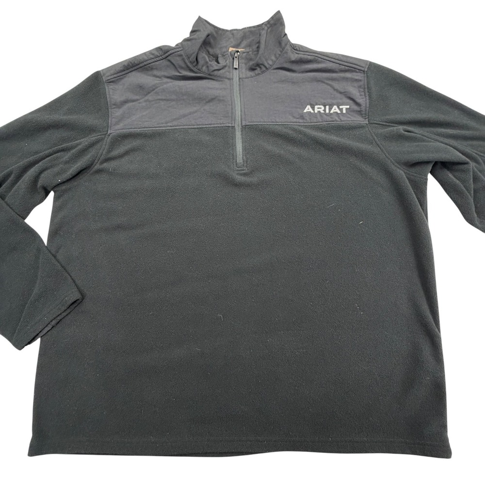 Ariat Sweatshirt Mens XL Black 1/4 Zip Pullover Fleece Mock Neck Logo Nylon